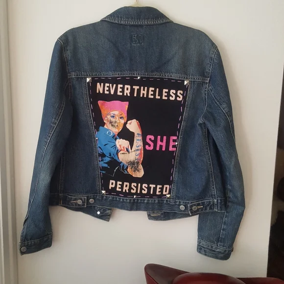 🌙Upcycled Gap Denim Jean Jacket Rosie Nevertheless - Picture 7 of 11